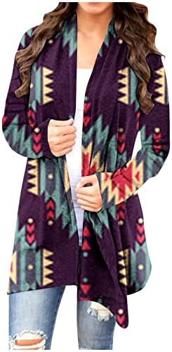 Božićni MIDI Cardigan ženski prednji otvoreni šal Tunički vrhovi vintage etničke ispisane jakna s dugim