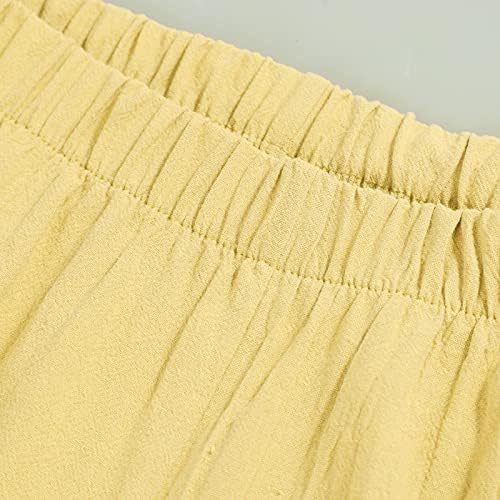 Pamučne lanene ošišane hlače ženske ljetne Ležerne kapri hlače s džepovima s visokim strukom udobne hlače