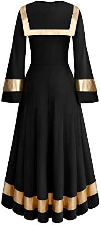 Ženski metalik šal ogrtač ovratnik pohvala plesnu haljinu Boja blok zvona na dugih rukava liturgijska plesna
