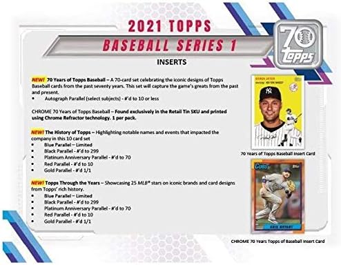 2021 TOPPS serija 1 bejzbol tvornica zapečaćena Blaster Box 7 pakovanja 14 karata plus 1 70. godišnjica