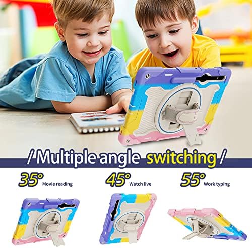 Zaštitna futrola za djecu za Samsung Galaxy Tab S8 Plus / S7 Plus Case 12.4 inča SM-X800 / X806 SM-T970 / T806 / T730, više-ugaoni elastični nosač + 360 ° Podesivi okretni remen, sher-in-jedna školjka, s