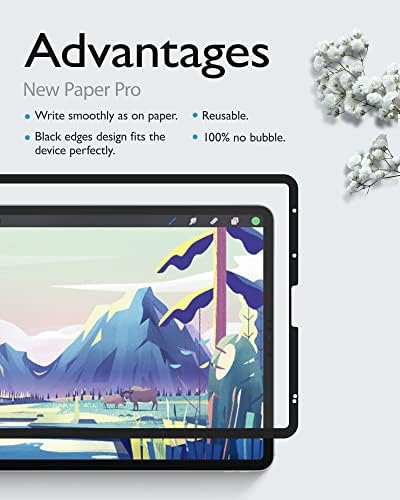 MOBDIK Paperfeel Pro zaštitnik ekrana kompatibilan sa iPad Pro 12.9, Anti-Glare/Anti-otisci prstiju, prenosivi&za višekratnu upotrebu, razmazivanje-Crna kompatibilan sa Apple Pencil