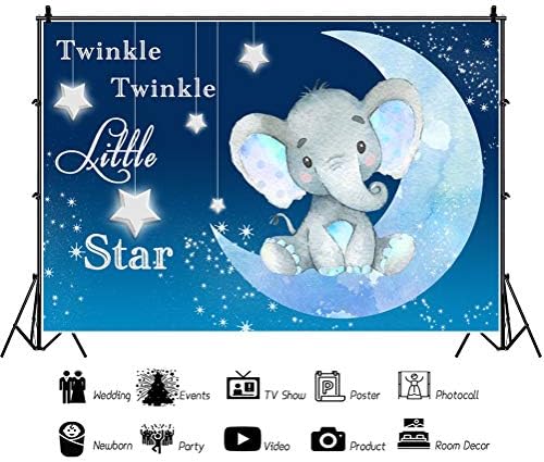 Aofoto Twinkle Twinkle Little Star Backdrop Blue 6x4ft Baby Elephant Sedi na mjesecu Sanji za bebe Fotografija
