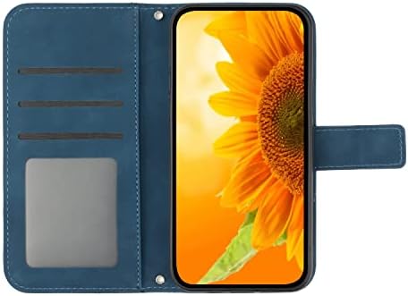 Onv torbica za novčanik za iPhone 14 Pro Max 6.7 - 1.5 M Strap Glitter Shinny Sunflower Flip kožna torbica Slot za kartice otporne na udarce magnetni poklopac za iPhone 14 Pro Max 6.7 [HT] - plava i-T