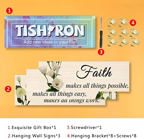 Tishiron 3 komada Lacroplatycodon Seoska kuća Zidna dekor Faith Hope Love Drveni znakovi Inspirativni citati