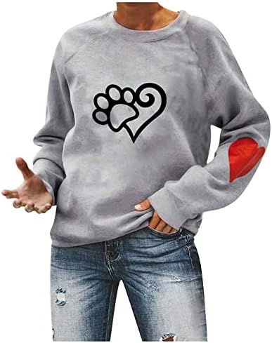 Sretna majica za Valentinovo o o-vratu dugih rukava duge rukave vole srčane grafičke dukseve parne majice