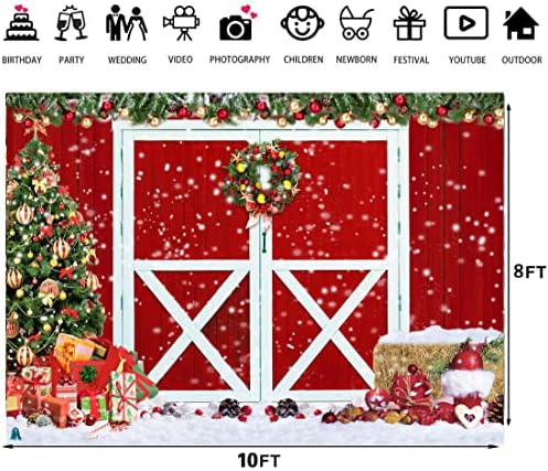 LTLYH 10x8ft Božić Red Barn dekoracije vrata Backdrop Božić pozadina za fotografiju Božić Tree Snow poklon