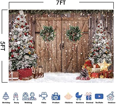 Felortte 7x5ft poliesterska tkanina zimski Božić Rustikalna štala drvena vrata fotografija pozadina Božić