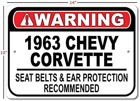 1963 63 Chevy Corvette sigurnosni pojas Preporučeni brz auto, metalni garažni znak, zidni dekor, GM Auto