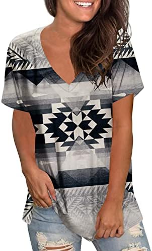 Ženska Zapadna plemenska etnička košulja Aztec Print Casual V-izrez vrhovi Vintage grafika bluza tunika