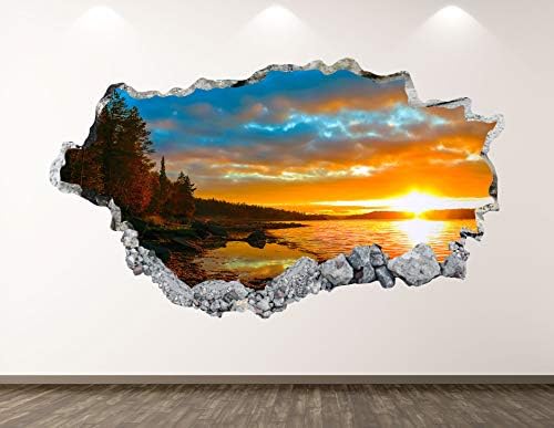 West Mountain Beach Sunset Zidna zidna dekor Umjetnički dekor 3D razbijeni ocean Sunrise naljepnica Mural