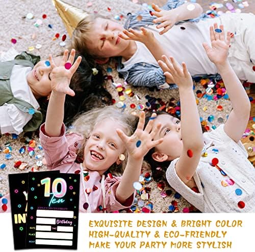 Foosproea 10. rođendani s kovertama - Glow Party Poziv za djevojčice / dječake - 5 x7 pozivnice za popunjavanje
