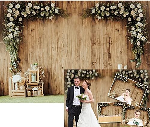 DASHAN 12x8ft poliesterska pozadina za vjenčanje Rustikalna cvjetna cvjetna drvena zidna pozadina svadbeni