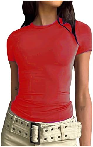 Ženska solidna osnovna majica sa kratkim rukavima majica s kratkim rukavima T mimorni pulover ugrađenim