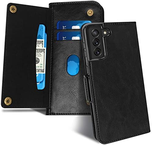 Fyy futrola za Samsung Galaxy S21 5G 6.2, [magnetno zatvaranje] luksuzna kožna torbica za novčanik Flip Folio poklopac sa [prednjim slotovima za kartice] za Galaxy S21 5G Crna