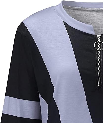 Ženska blok boja Bluze za patchwork zip prednji V izrezani labavi majica dugih rukava pulover vrhove