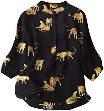 Ljetne majice za žene 2023 Životinjski tisak TEE lisice 3/4 rukava bluza Ruffles Flowy majice Dressy Elegantne bluze vrhovi