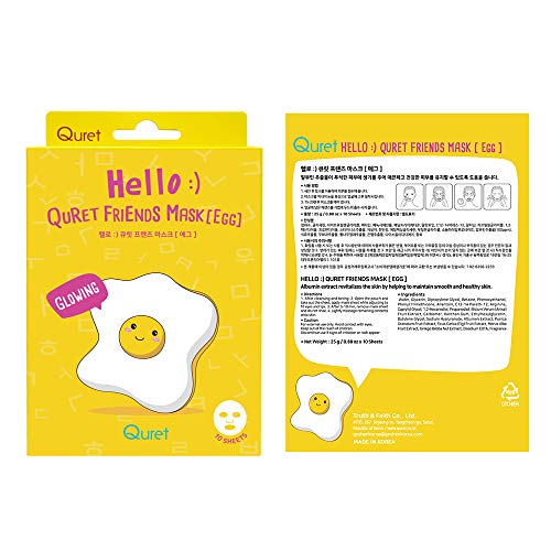 QURET Friends face sheet maska paket jaja , korejska Njega kože, hidratantna za suhu kožu, dobar poklon