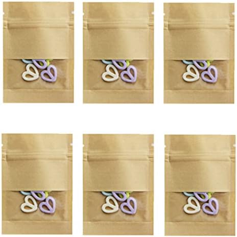 Kraft papir od 100 pakovanja za male kese sa patentnim zatvaračem sa prozirnim prozorom, 2, 7x3, 5 inča torbe za skladištenje hrane, vrećice za otpornu na miris, vrećice za toplotnu zaptivku za pakovanje bombona, žute