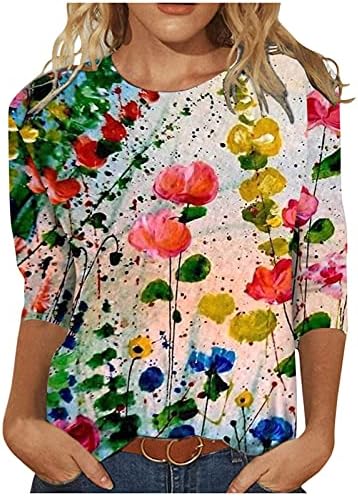Ljetne ženske 3/4 rukave majice labave bluze sa cvjetnim printom Casual Trendy Izlazak napolje vrhovi Crewneck