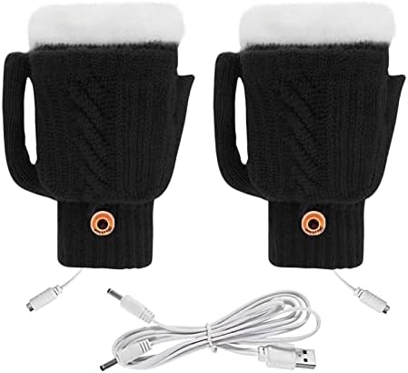 BZDZMQM USB rukavice za grijanje, zimske električne rukavice za grijanje za žene & muške, hladna zaštita topline s pola prsta na preklop pletenje pametne rukavice za grijanje Protuklizne skijaške rukavice