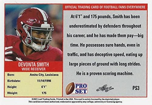 Devonta Smith 2021 Pro Set List XRC kratka štampana menta Rookie kartica # PS3 slikajući ovaj prvi krug Filadelfije Eagles Izaberite u svom crvenom dresu Alabama
