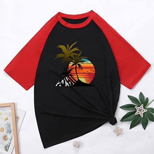 Ljetni ženski vrhovi modni tropsko drvo ispis kratkih rukava plaža za plažu, casual crewneck patchwork bluze