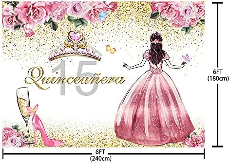 Sendy 8x6ft Quinceanera Backdrop za djevojku Sretan 15. rođendan Pozadina ružičaste cvijeće Visoke potpetice