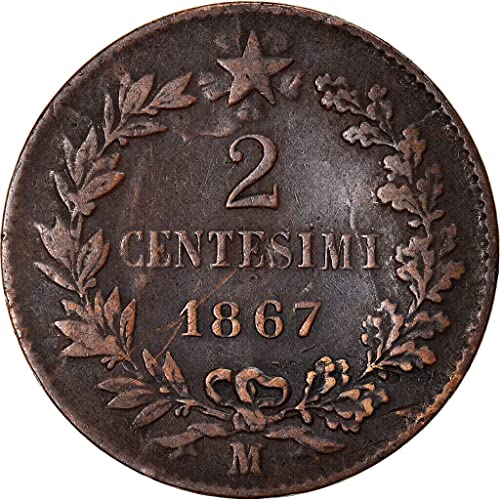 1861 -1867 2 Centesimi povijesni talijanski novčić. Izdaje se pod kraljem Vittorioom Emanuele II. Otac Otadžbine
