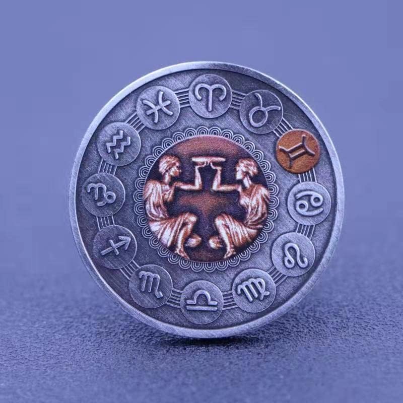 Dvanaest konstelacija Sretni nikl-pobrijani stari srebrni medaljon poklon unisex par vrhovi prstiju za igranje