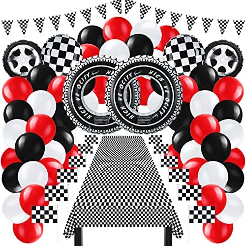 80 PCS Racing ukrasi za automobile uključuju kariranu utrku zastava gume na naduvavanje baloni stolnjak