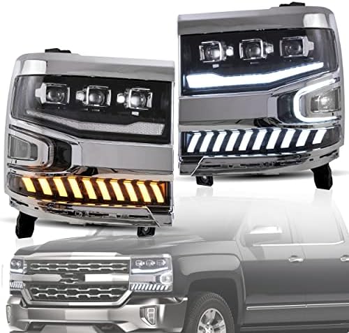 VLAND LED farovi pogodni za Chevrolet Silverado 1500 -2018, sa sekvencijalnim Žmigavcem,dinamičkom animacijom pokretanja daha,jasnim reflektorom i plavim Dnevnim svjetlima