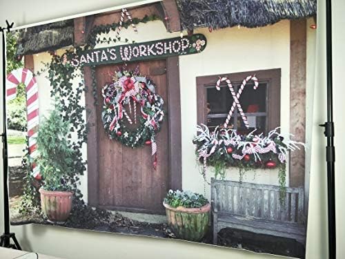 Aofoto 8x6ft Božić pozadina Santa radionica vijenac za ulazna vrata vijenac dekoracija Rustikalna fotografija