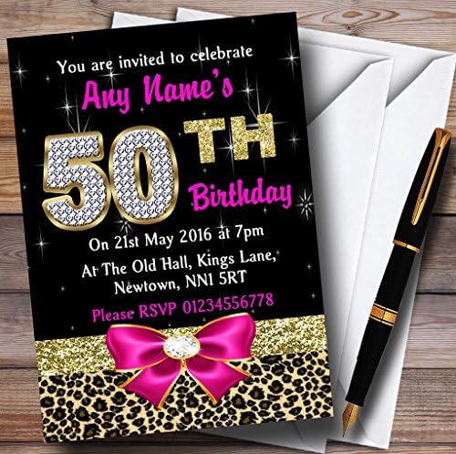 Pink Diamond i Leopard Ispis 50. rođendana Personalizirane pozivnice