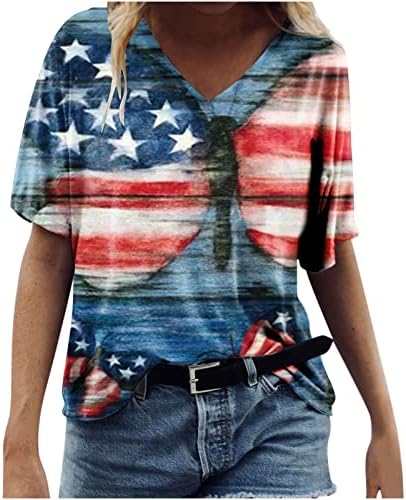 4. jula 2023. majica za žene kravata američka zastava zastava b bluza v izrez kratki rukav tee na vrhu majica