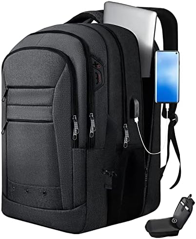 Veliki ruksak, putni ruksak, ruksak za Laptop, izdržljivi 17 inčni ekstra veliki TSA računarski ruksaci sa USB priključkom za punjenje, 40L vodootporna TSA torba za nošenje na računaru, Crna