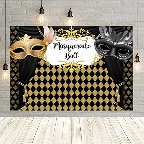 Masquerade Ball Photography Backdrop Dance za dekoracije zabave crne i zlatne maske Photo Background Dress-up Photo Booth 7×5 feet Vinyl Backdrop