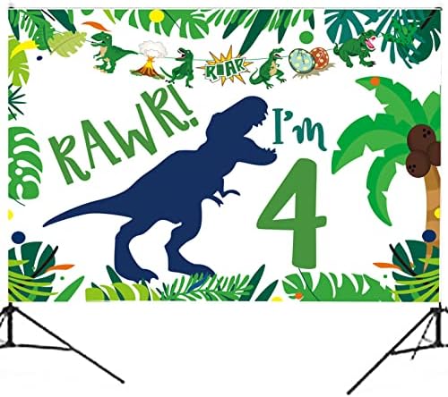 Dinosaurusi ukrasi za 4. rođendan u pozadini za zabave, Roar im 4 dekoracije za zabavu dinosaurusa,potrepštine