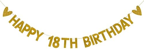 Sretan 18. rođendan baner, pre-nagnute, zlatne ukrase od sjaja od zlatnog papira za 18 godina 18. rođendanska