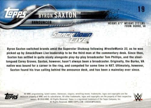 Byron Saxton potpisao 2018. gornje kartice WWE kartica 19 - autogramirane karte za hrvanje