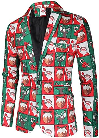 Akimpe Muškarci 2 komada Božićni ispisani odijelo, 1pc Shawl rever jakna + 1pc Dugi pantski modni povremeni