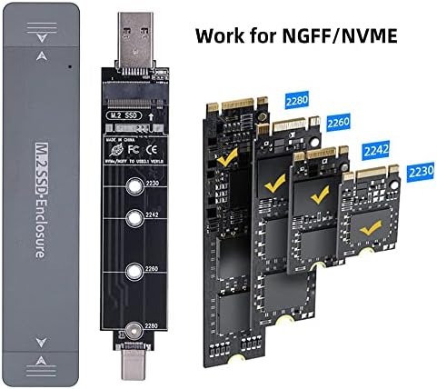 CABLECC COMBO TIP-C & USB3.0 TO NVME M-Key M.2 NGFF SATA SSD PCBA Case 2280/2242/2230 mm adapter RTL9210B
