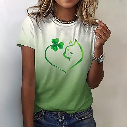 Dnevne košulje u St. Patricks za žene Casual Lucky Clover Print bluza za bluzu kratkih rukava Grafički labav