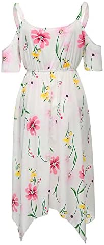 Plus Size hladna ramena cvjetna haljina za žene duboki V vrat rastezljivi struk nepravilnog ruba boemska