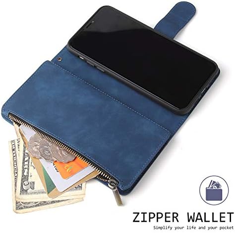 UEEBAI torbica za novčanik za Samsung Galaxy A51 4G, Premium Vintage PU kožna magnetna torbica za zatvaranje džepna torbica sa zatvaračem za držač kartica sa ručnom trakom TPU preklopni poklopac otporan na udarce-plava
