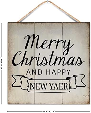 Rustikalna 16x16in Božićni citati Sretan Božić i sretan novi drveni zidni viseća umjetnička ploča za trijem