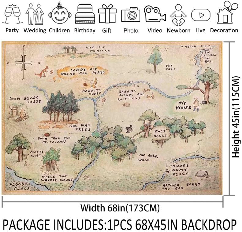 Yriujul 68x45inch tkanina Cartoon Spring Acre šumska karta pozadina Hunny sto slatki med medvjed fotografija