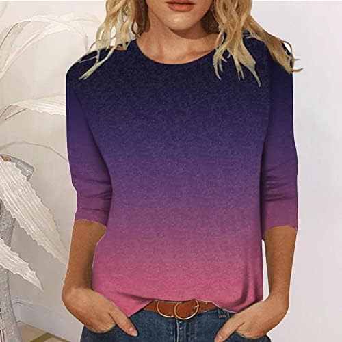 Ljubičasta ženska bluza gradijentna bluza za bluze 3/4 rukav salon za vrat salon Ljetni pad bluze 2023 odjeća
