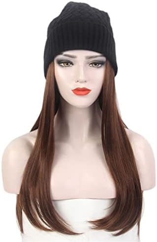 Hgvvnm Ženska kapa za kosu jedan crni pleteni šešir sa perikom duga ravna kosa smeđa šešir za periku jedan