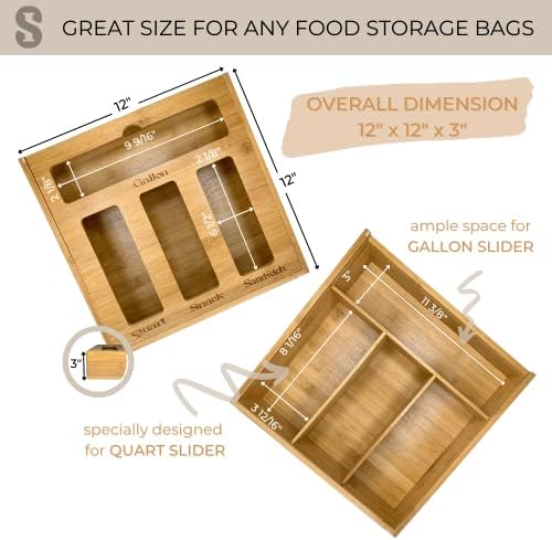 Jednostavno InStyle ziplock Organizator torbi za čuvanje hrane za kuhinjsku ladicu, bešavni dizajn kliznog gornjeg poklopca, kompatibilan sa Ziploc-om, Glad, Solimo, Hefty za galone, Quart, torbe za sendviče i grickalice